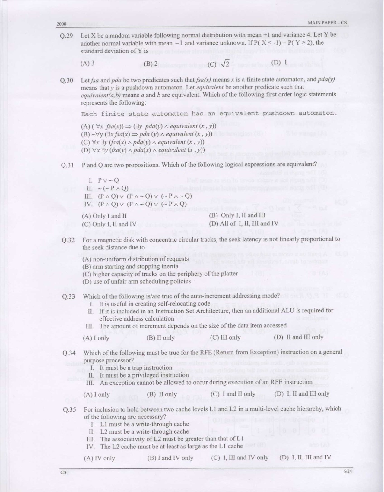 GATE Exam Question Paper 2008 Computer Science and Information Technology 6