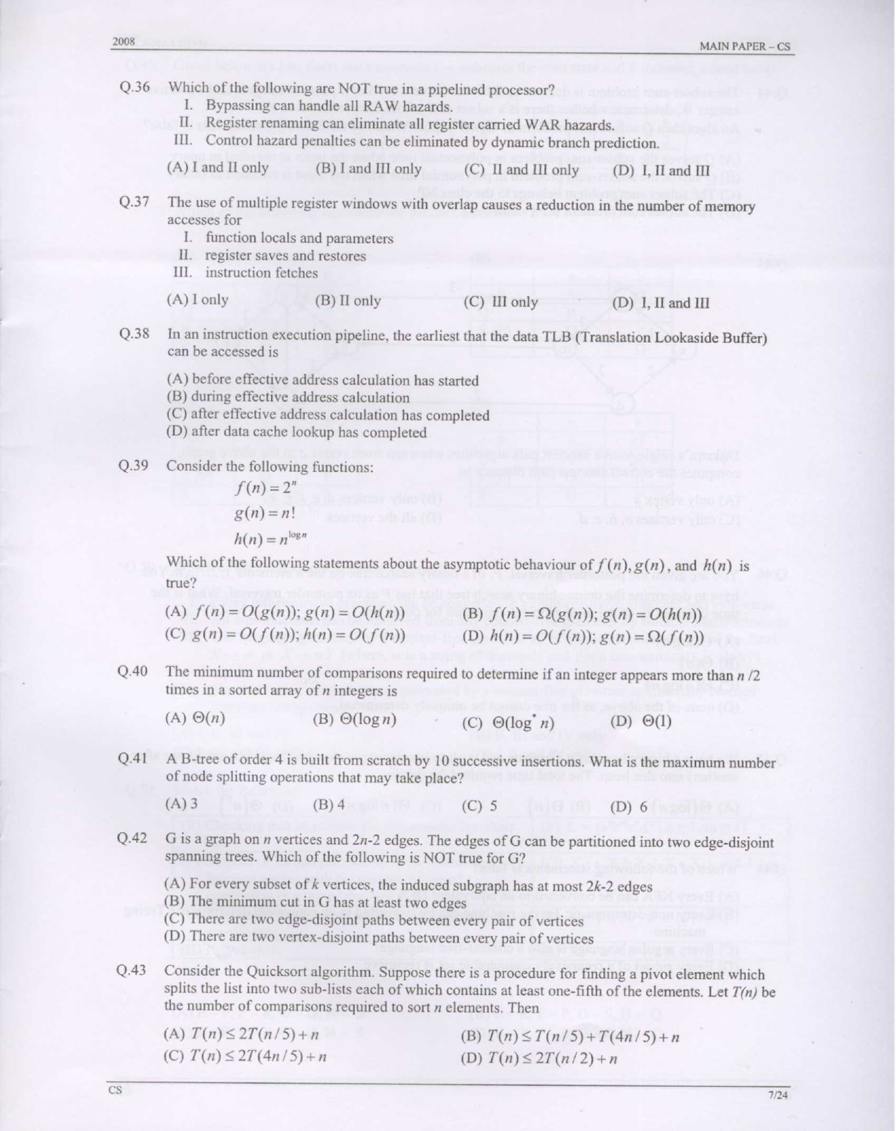 GATE Exam Question Paper 2008 Computer Science and Information Technology 7