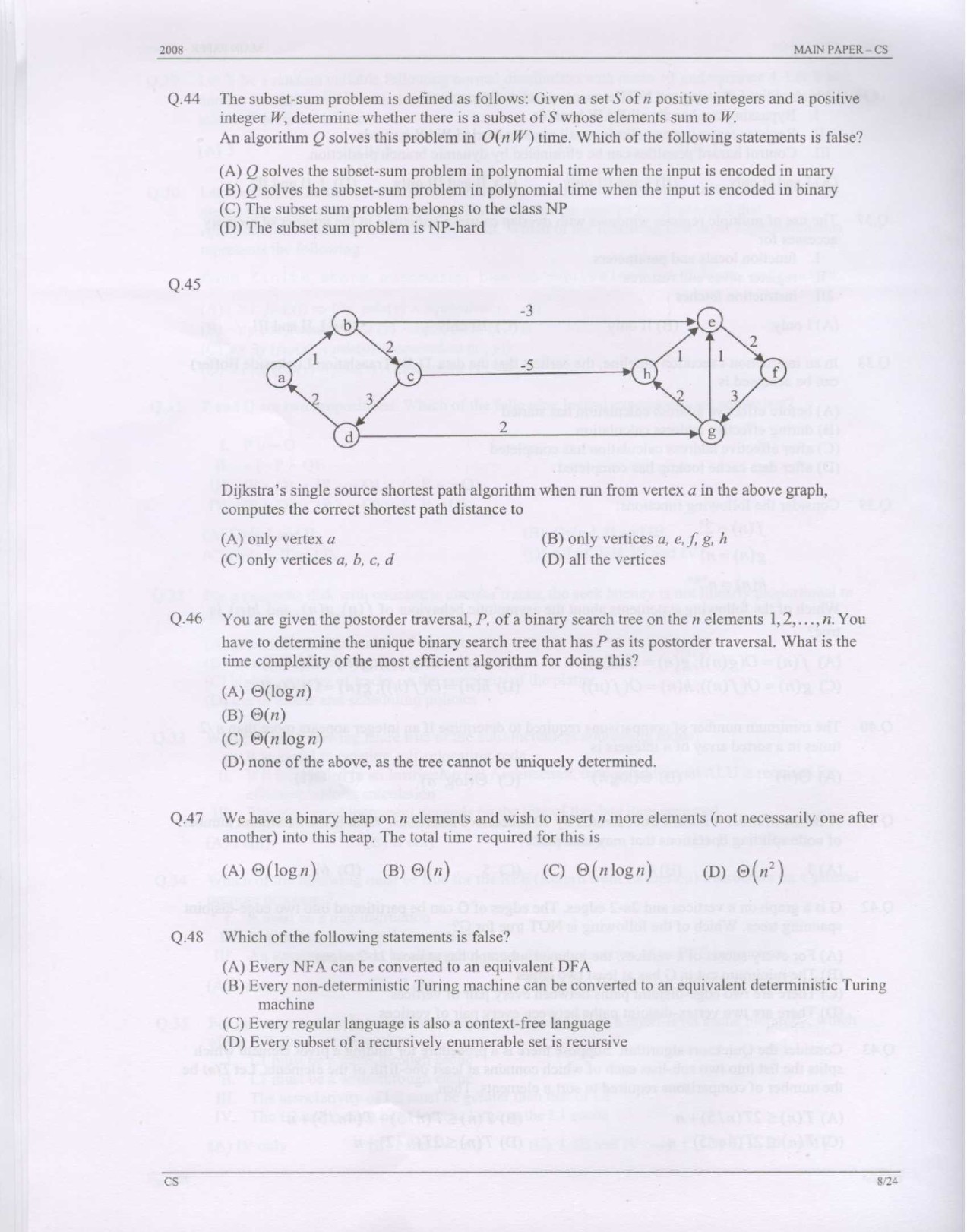 GATE Exam Question Paper 2008 Computer Science and Information Technology 8