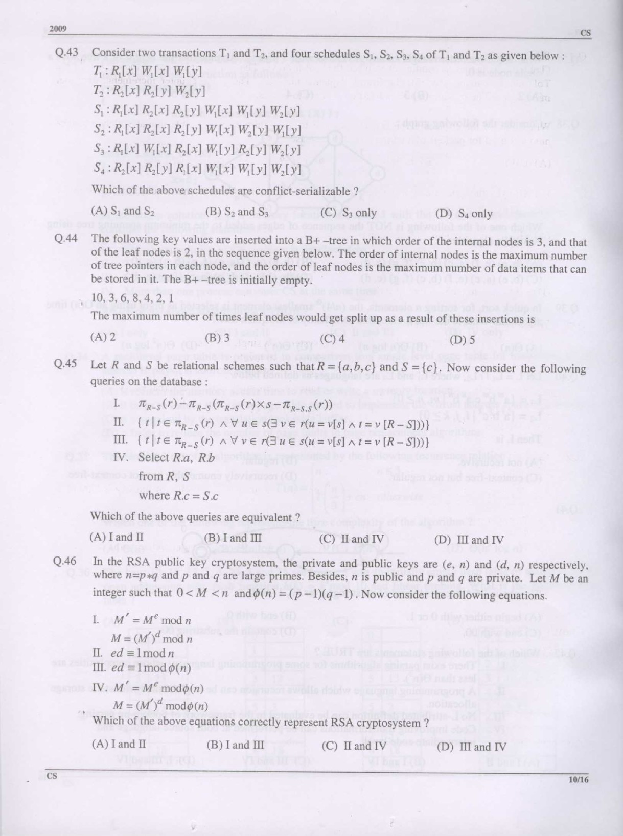 GATE Exam Question Paper 2009 Computer Science and Information Technology 10