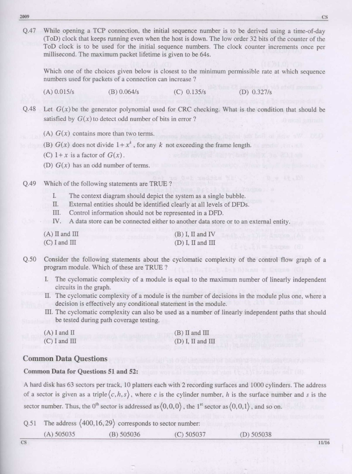 GATE Exam Question Paper 2009 Computer Science and Information Technology 11