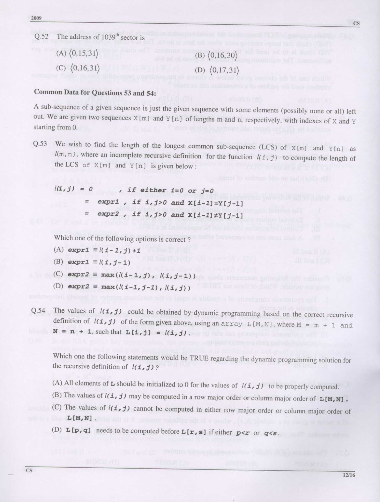 GATE Exam Question Paper 2009 Computer Science and Information Technology 12