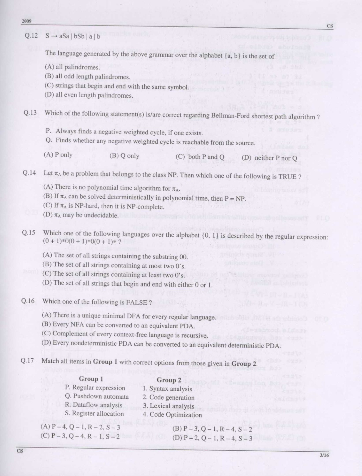 GATE Exam Question Paper 2009 Computer Science and Information Technology 3
