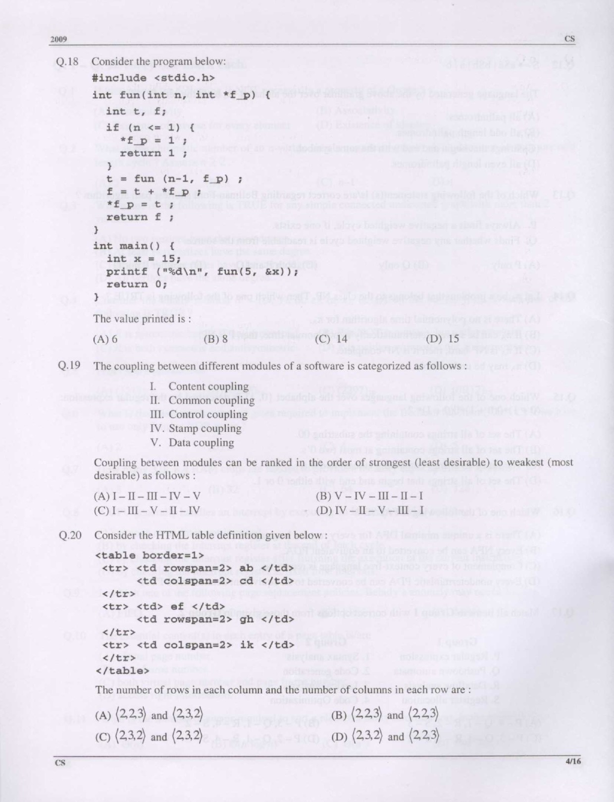 GATE Exam Question Paper 2009 Computer Science and Information Technology 4