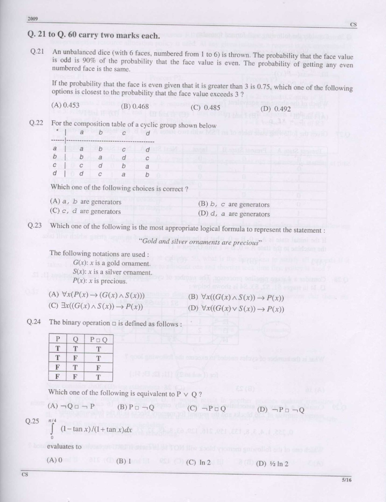 GATE Exam Question Paper 2009 Computer Science and Information Technology 5