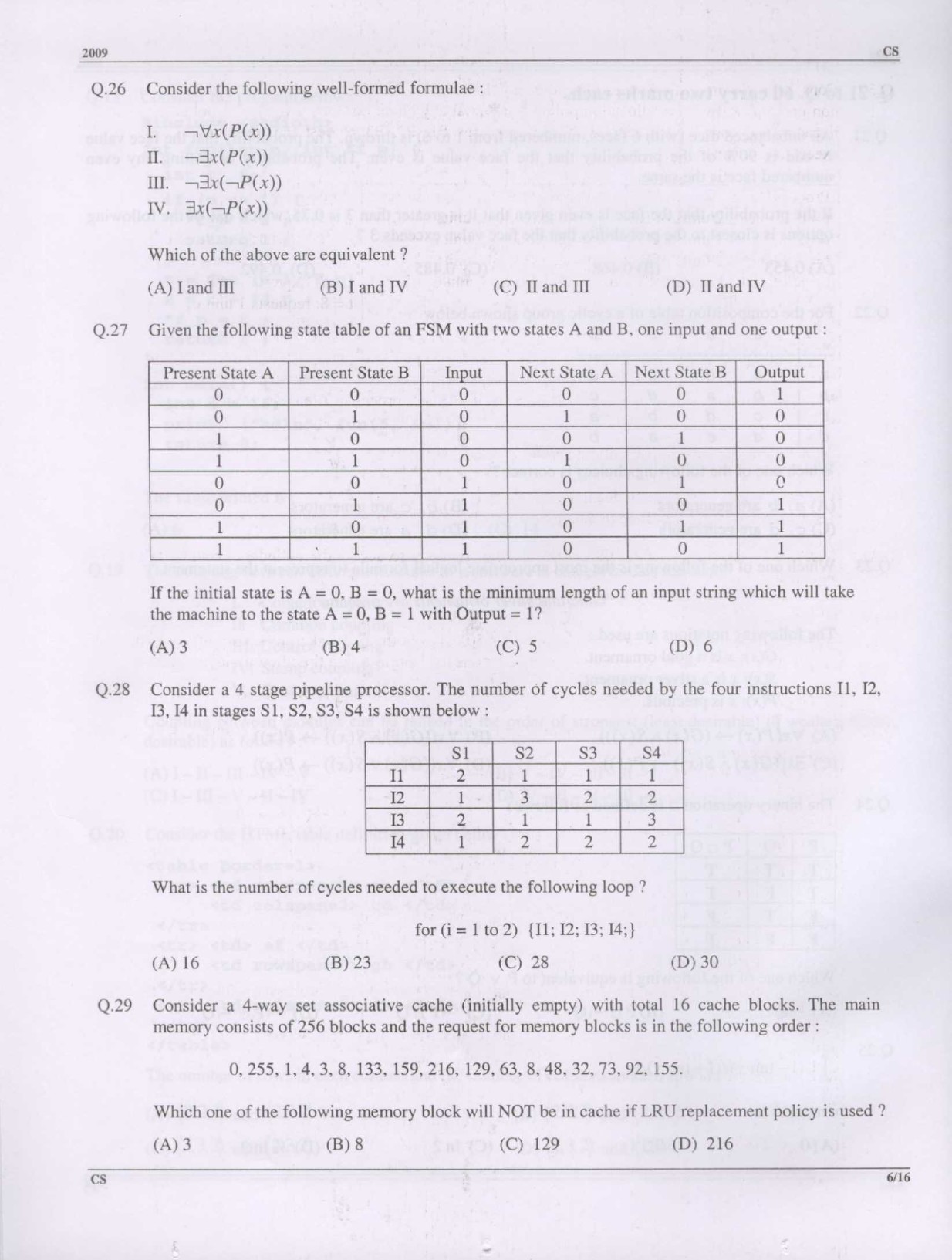 GATE Exam Question Paper 2009 Computer Science and Information Technology 6