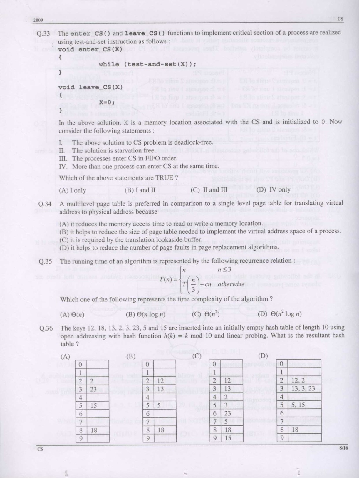GATE Exam Question Paper 2009 Computer Science and Information Technology 8
