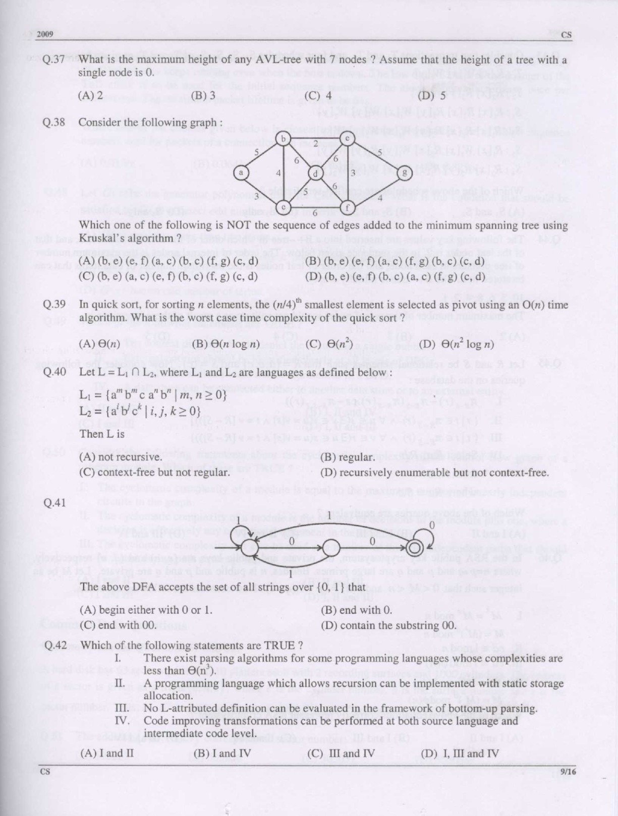 GATE Exam Question Paper 2009 Computer Science and Information Technology 9