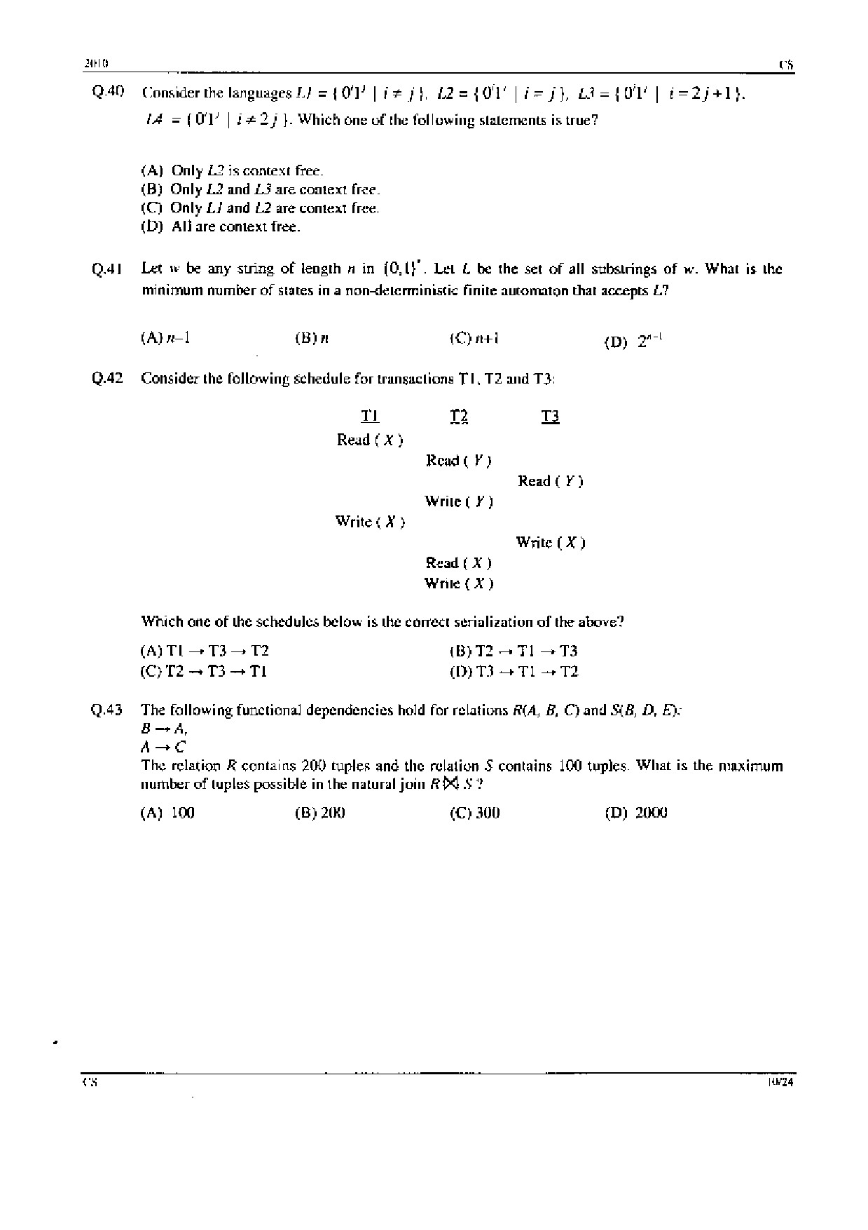 GATE Exam Question Paper 2010 Computer Science and Information Technology 10