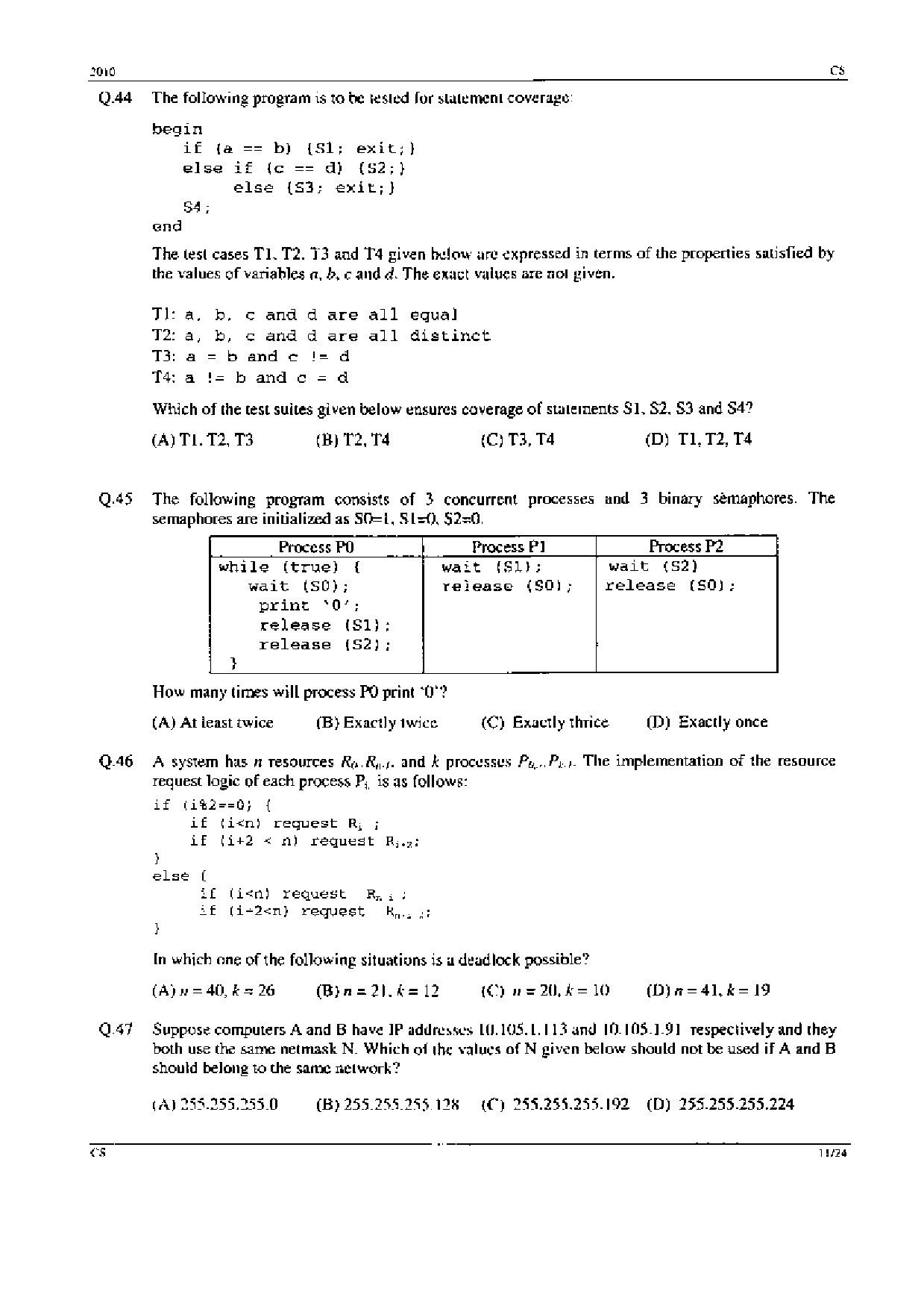 GATE Exam Question Paper 2010 Computer Science and Information Technology 11