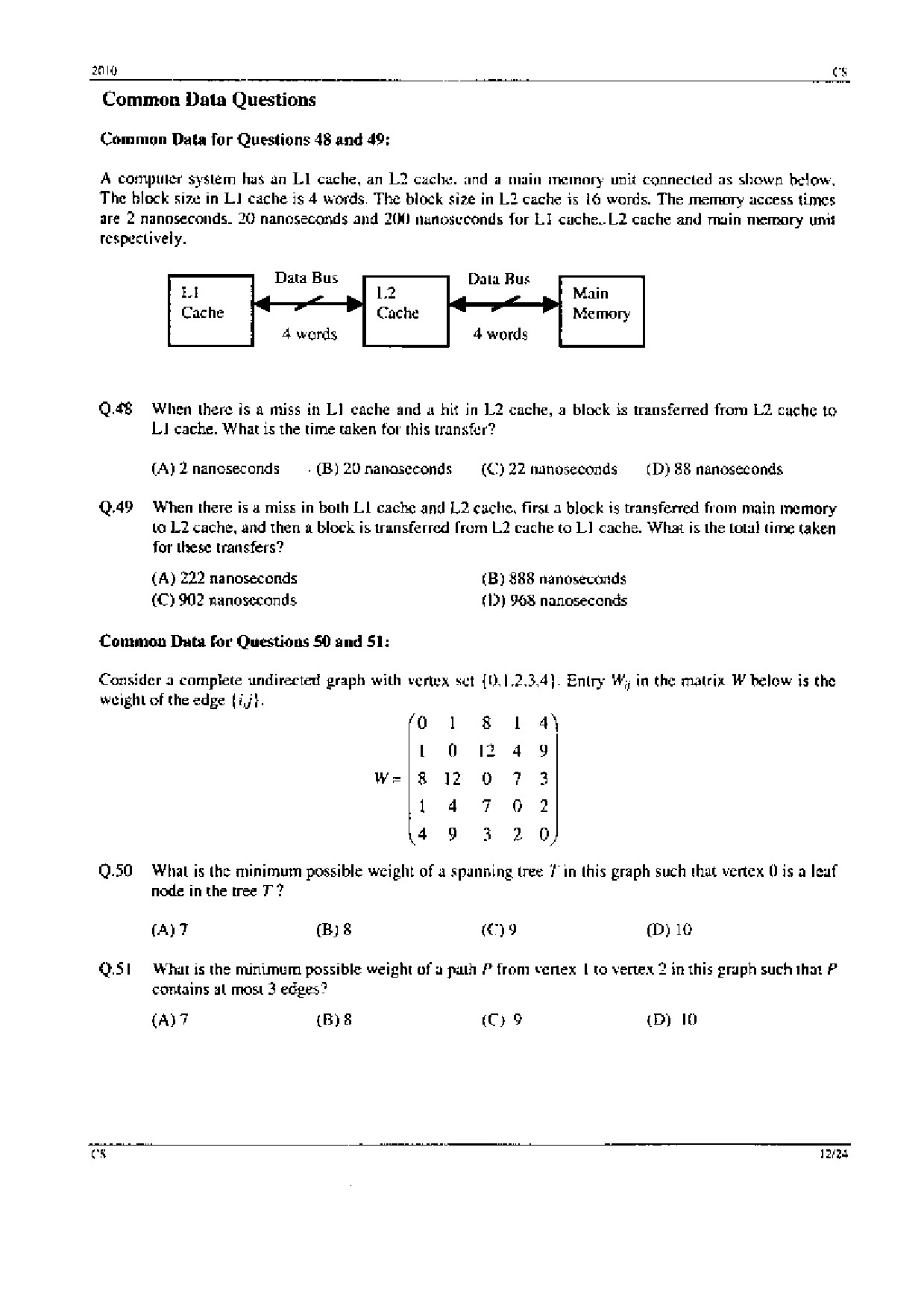 GATE Exam Question Paper 2010 Computer Science and Information Technology 12