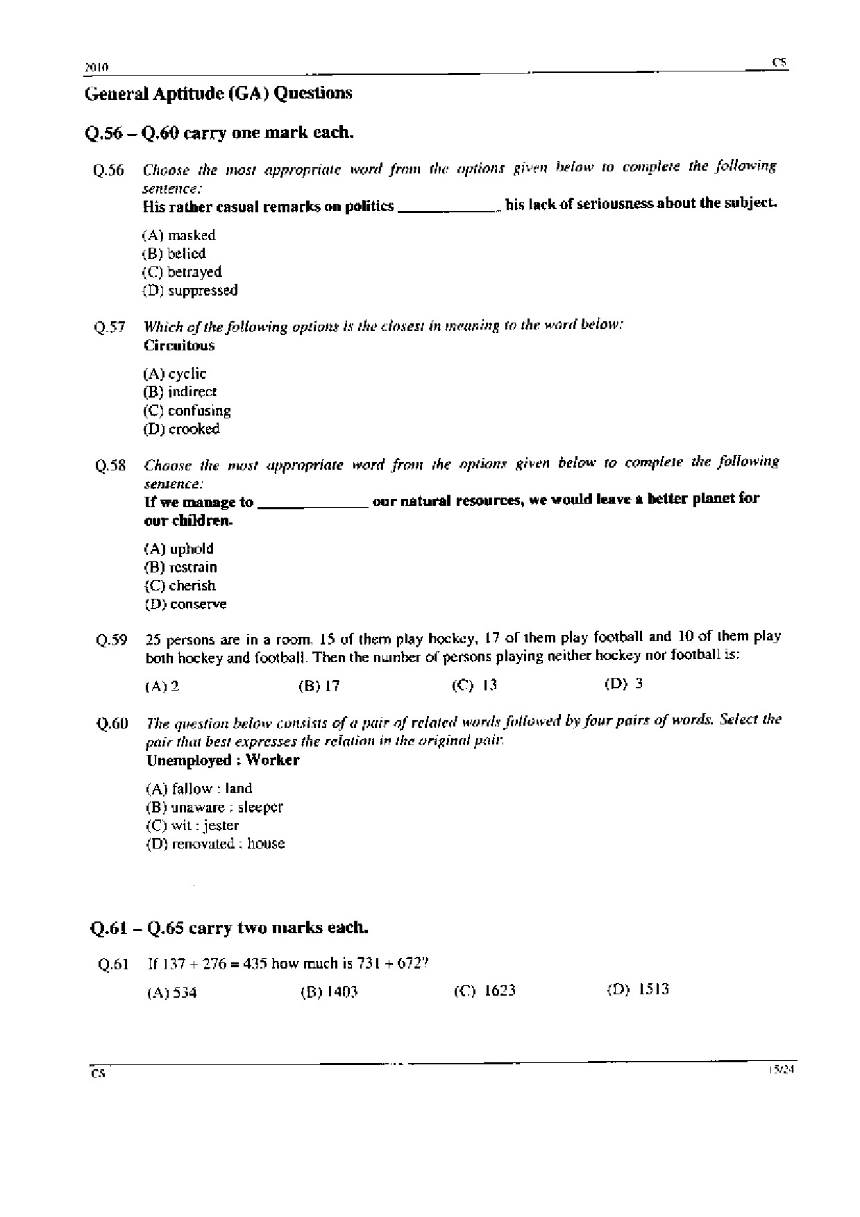 GATE Exam Question Paper 2010 Computer Science and Information Technology 15