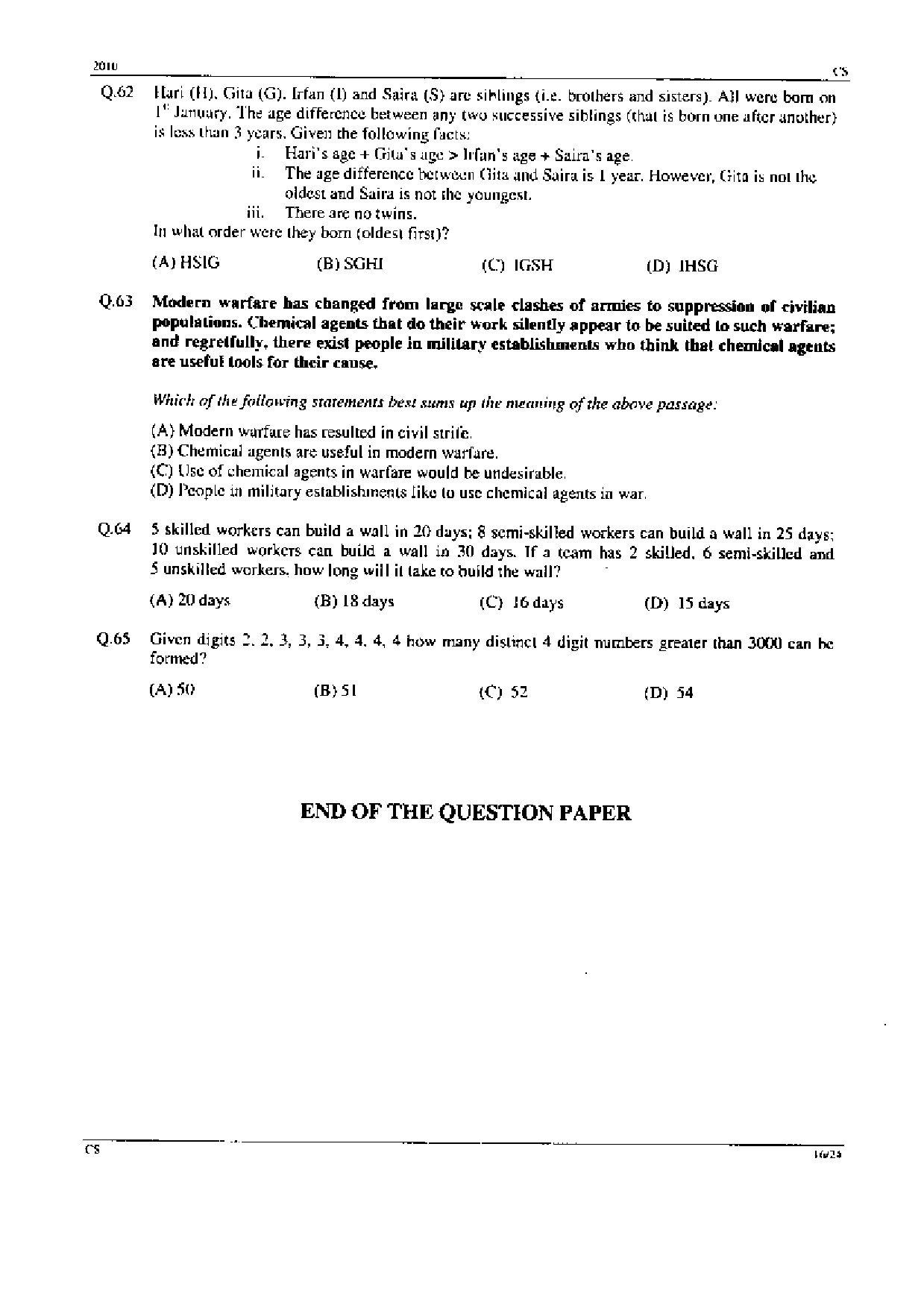 GATE Exam Question Paper 2010 Computer Science and Information Technology 16