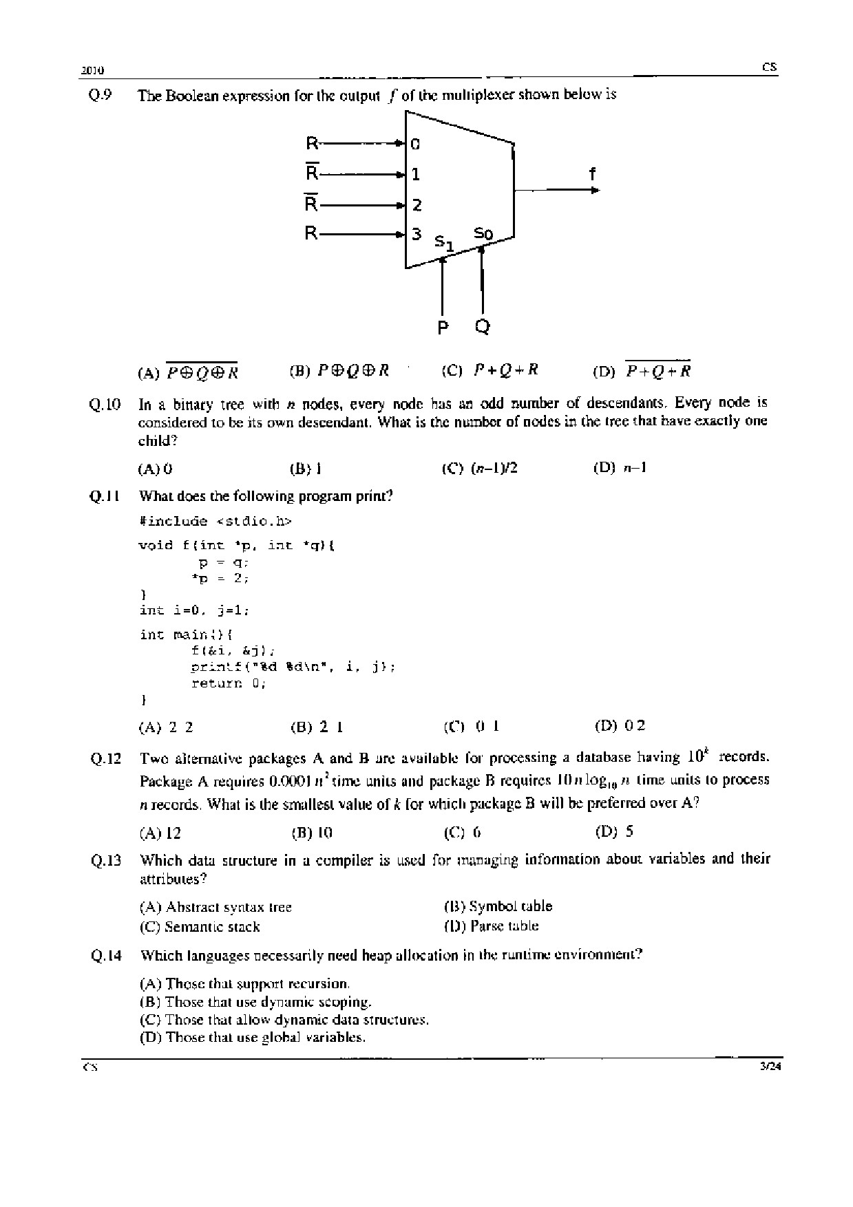 GATE Exam Question Paper 2010 Computer Science and Information Technology 3