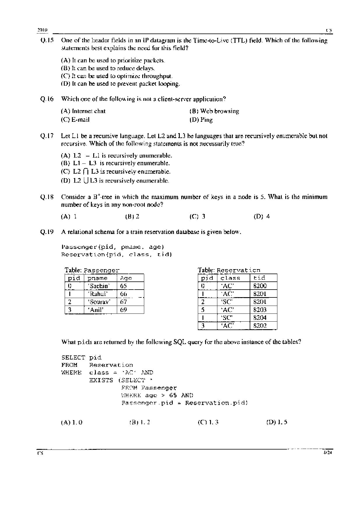 GATE Exam Question Paper 2010 Computer Science and Information Technology 4