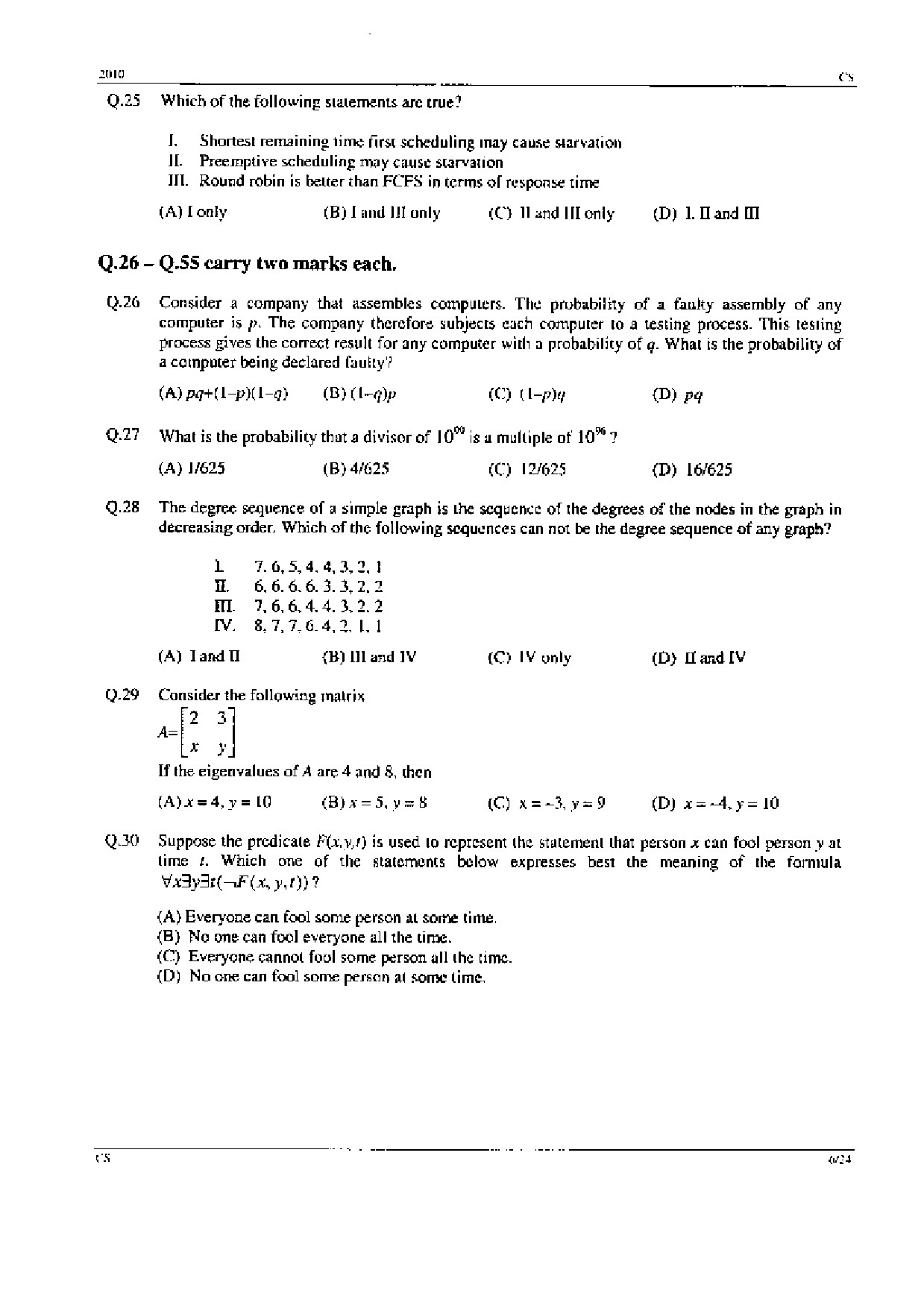 GATE Exam Question Paper 2010 Computer Science and Information Technology 6