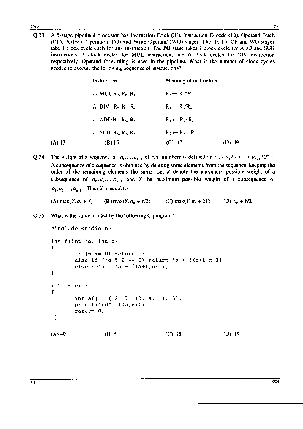 GATE Exam Question Paper 2010 Computer Science and Information Technology 8