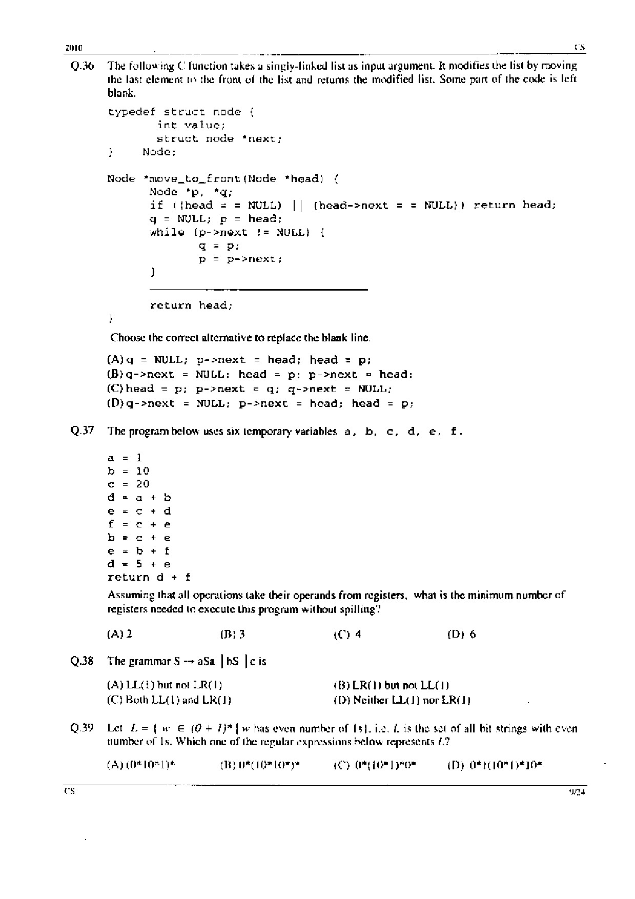 GATE Exam Question Paper 2010 Computer Science and Information Technology 9