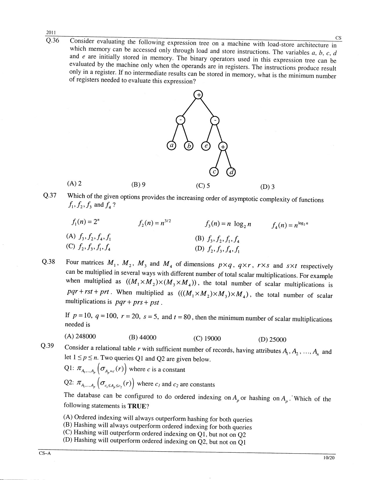 GATE Exam Question Paper 2011 Computer Science and Information Technology 10