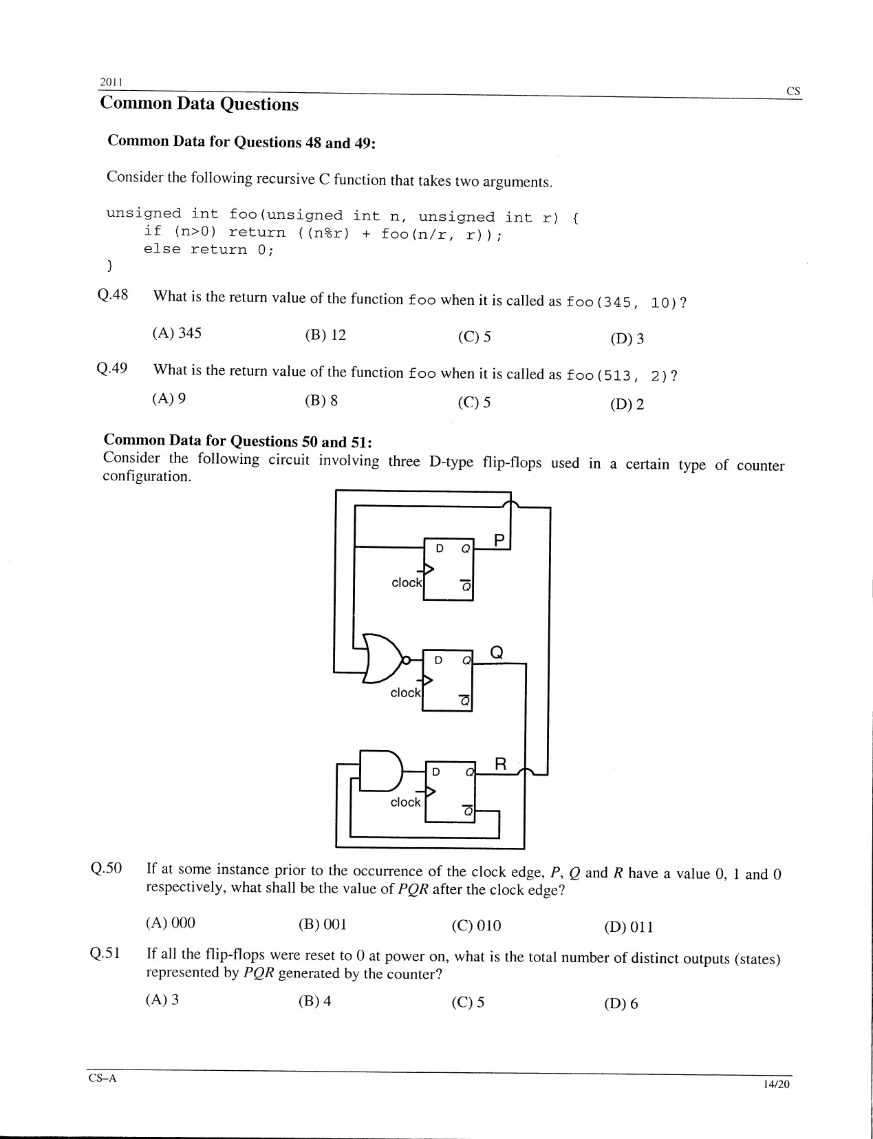 GATE Exam Question Paper 2011 Computer Science and Information Technology 14