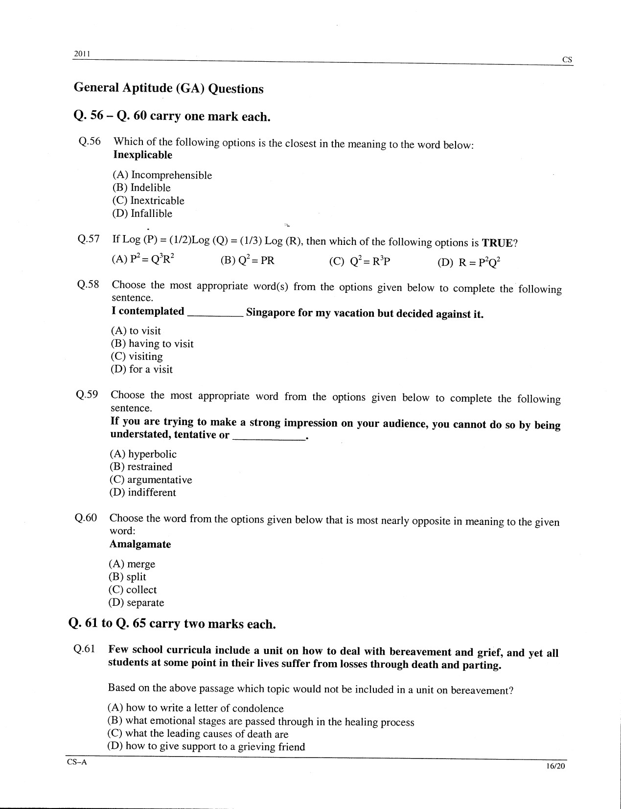GATE Exam Question Paper 2011 Computer Science and Information Technology 16
