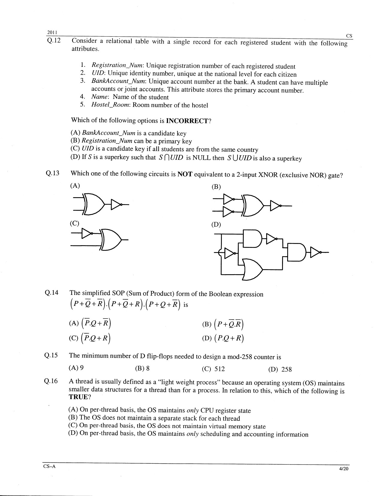 GATE Exam Question Paper 2011 Computer Science and Information Technology 4