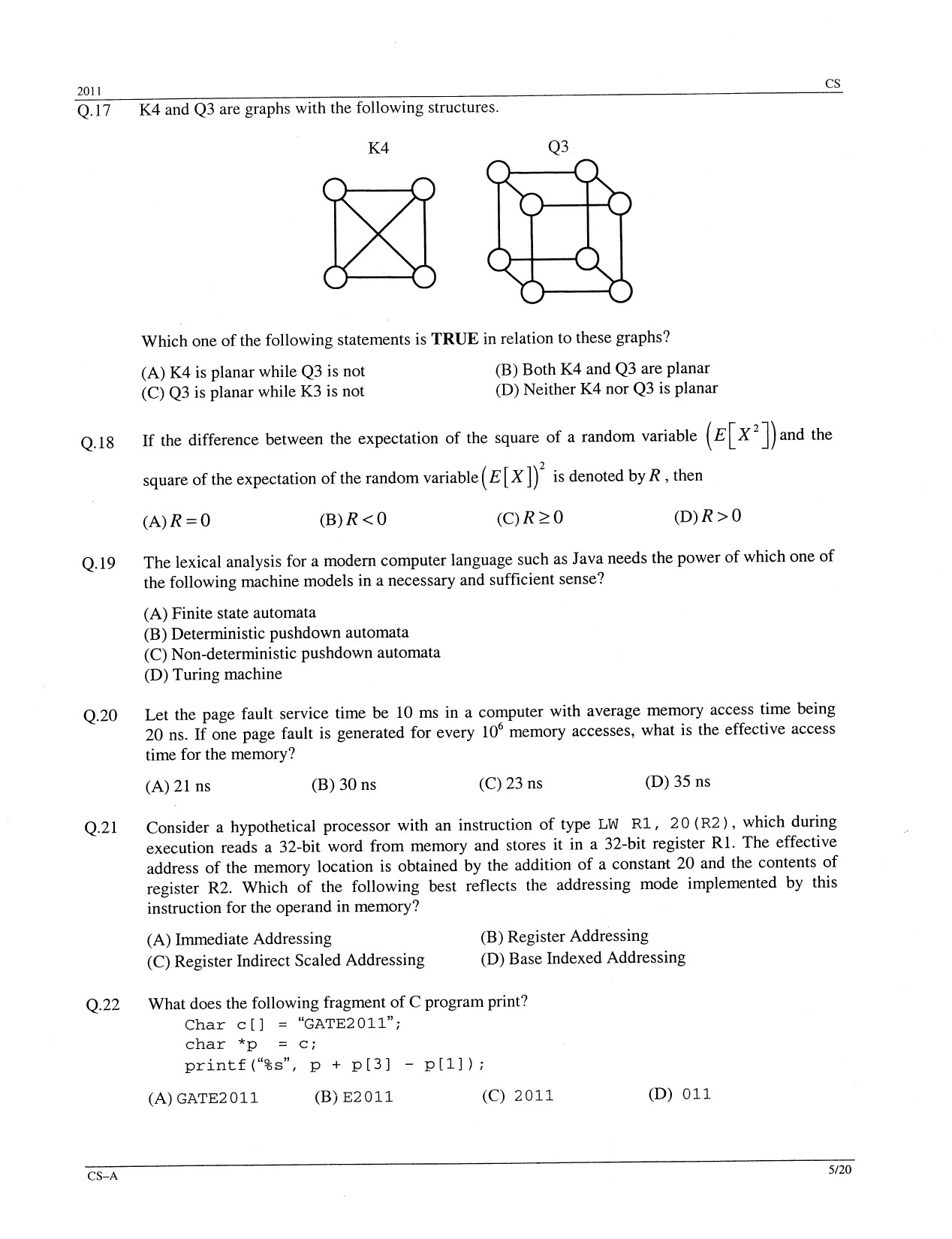 GATE Exam Question Paper 2011 Computer Science and Information Technology 5