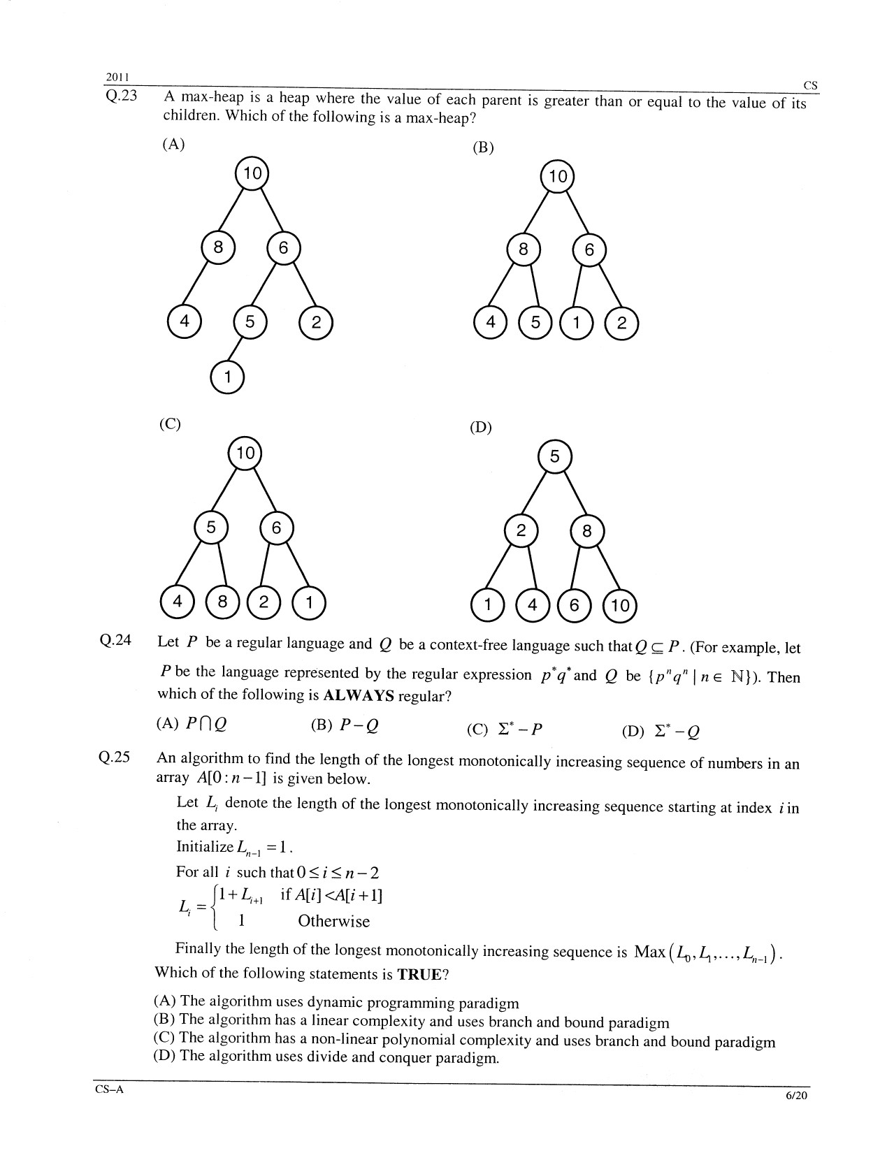 GATE Exam Question Paper 2011 Computer Science and Information Technology 6