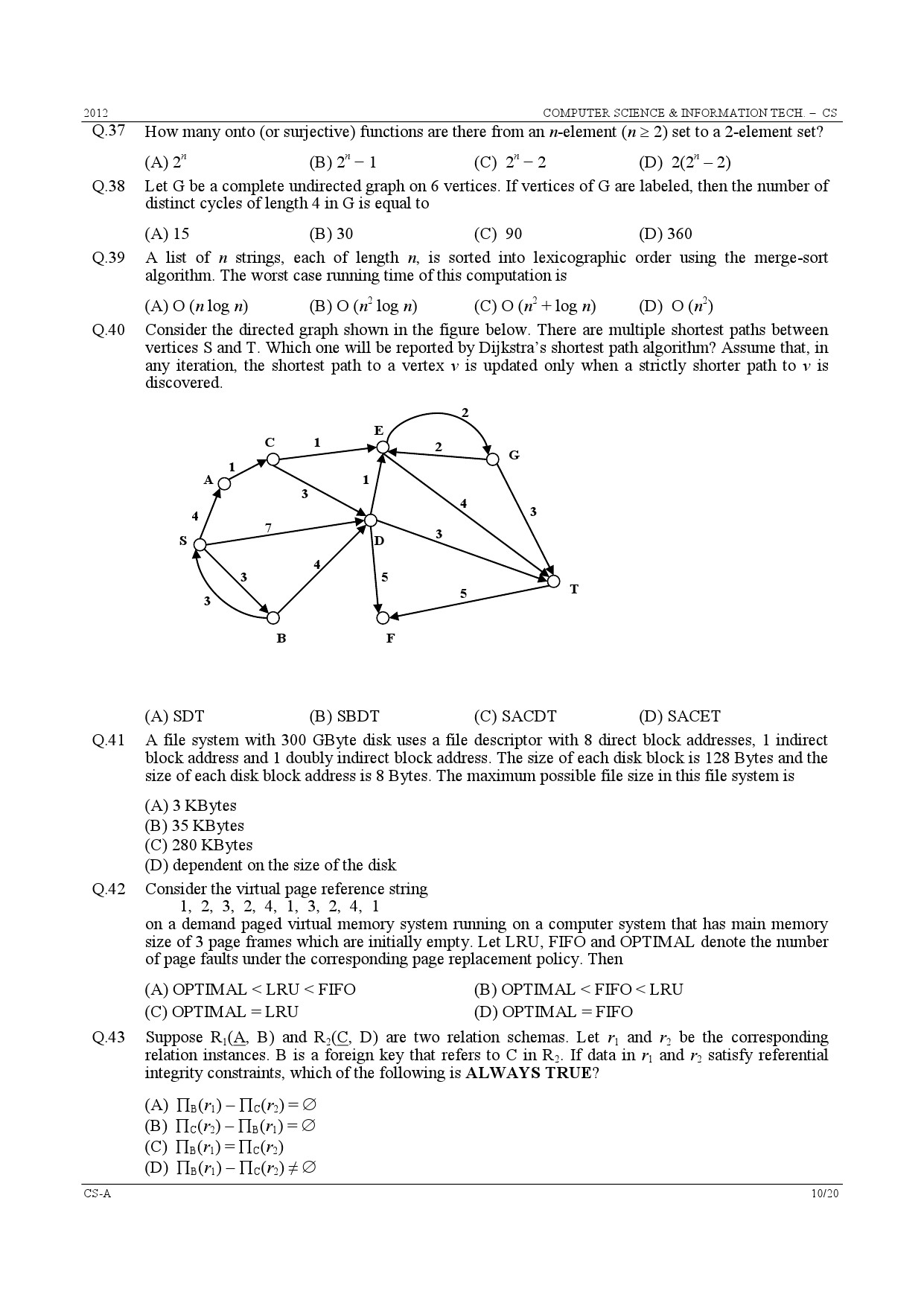 GATE Exam Question Paper 2012 Computer Science and Information Technology 10