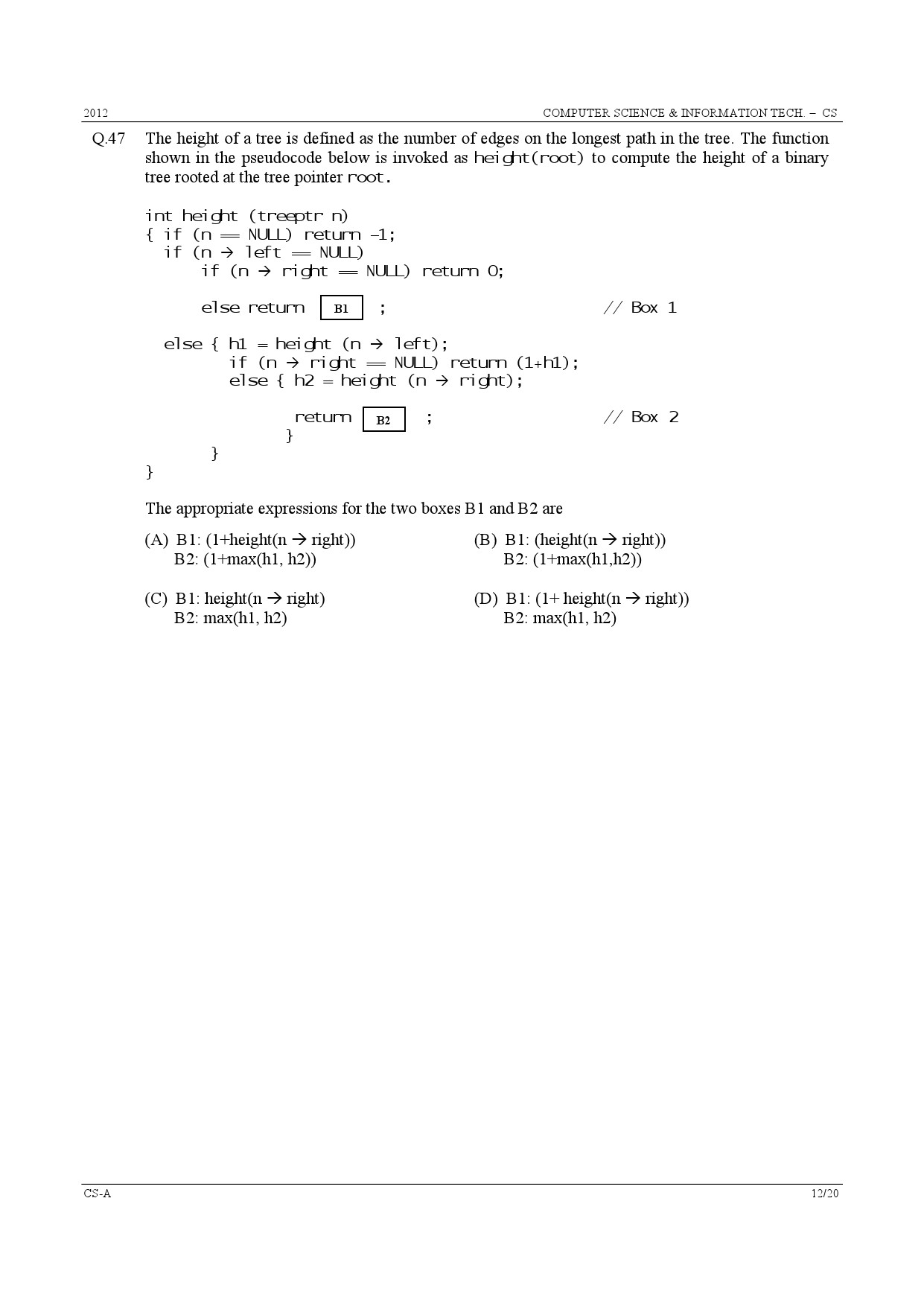 GATE Exam Question Paper 2012 Computer Science and Information Technology 12
