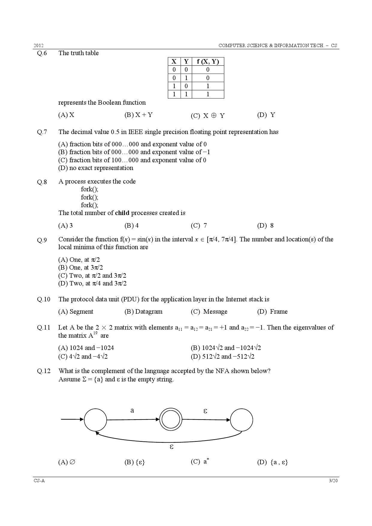 GATE Exam Question Paper 2012 Computer Science and Information Technology 3