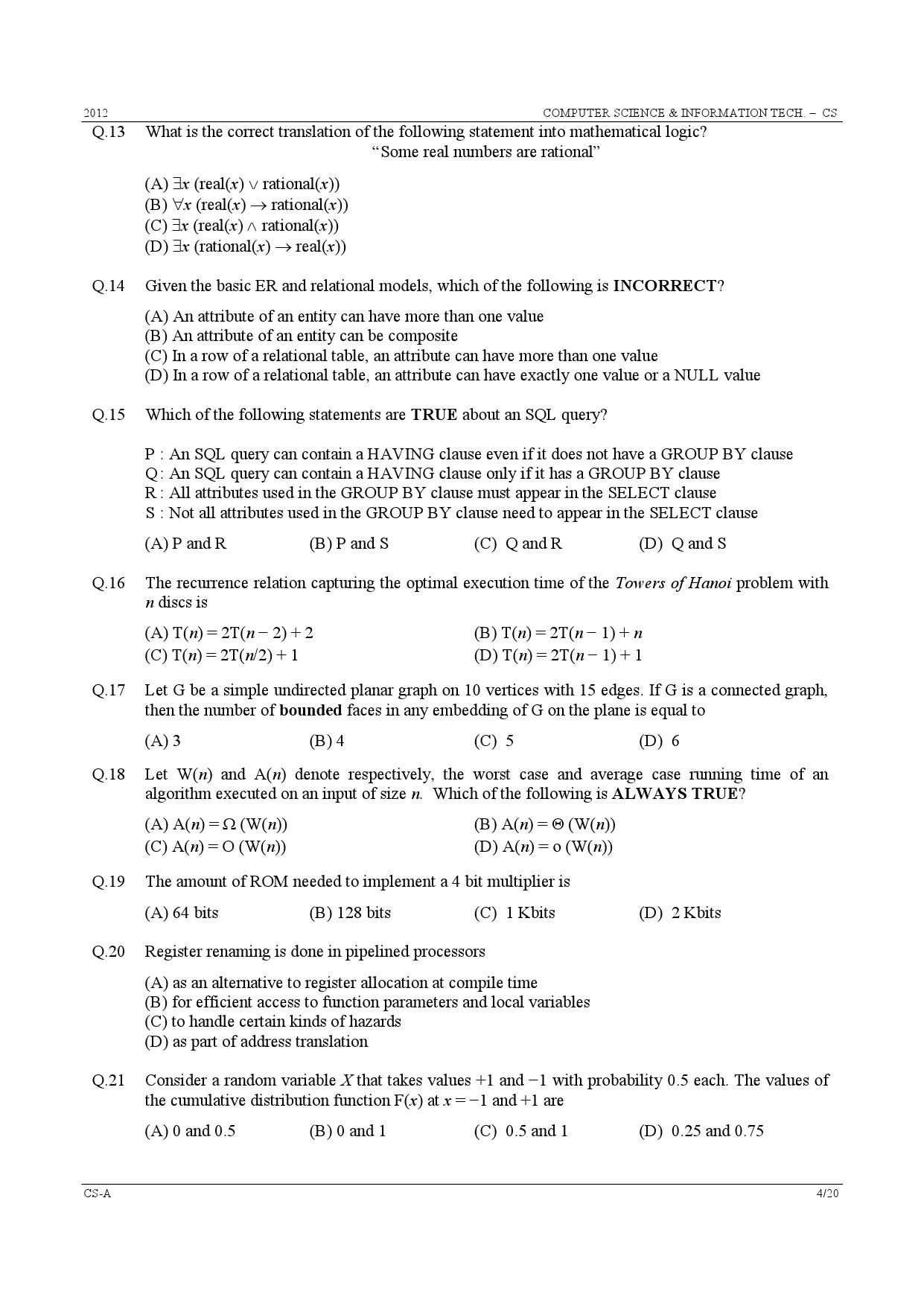 GATE Exam Question Paper 2012 Computer Science and Information Technology 4