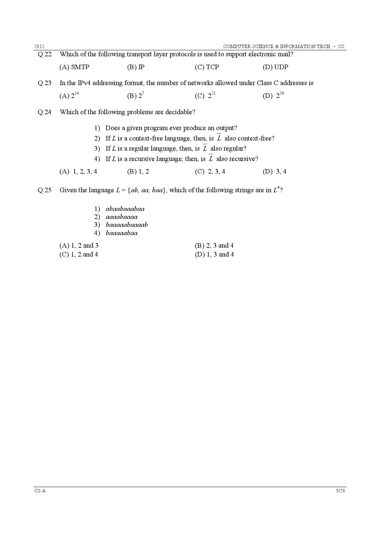 GATE Exam Question Paper 2012 Computer Science and Information Technology 5