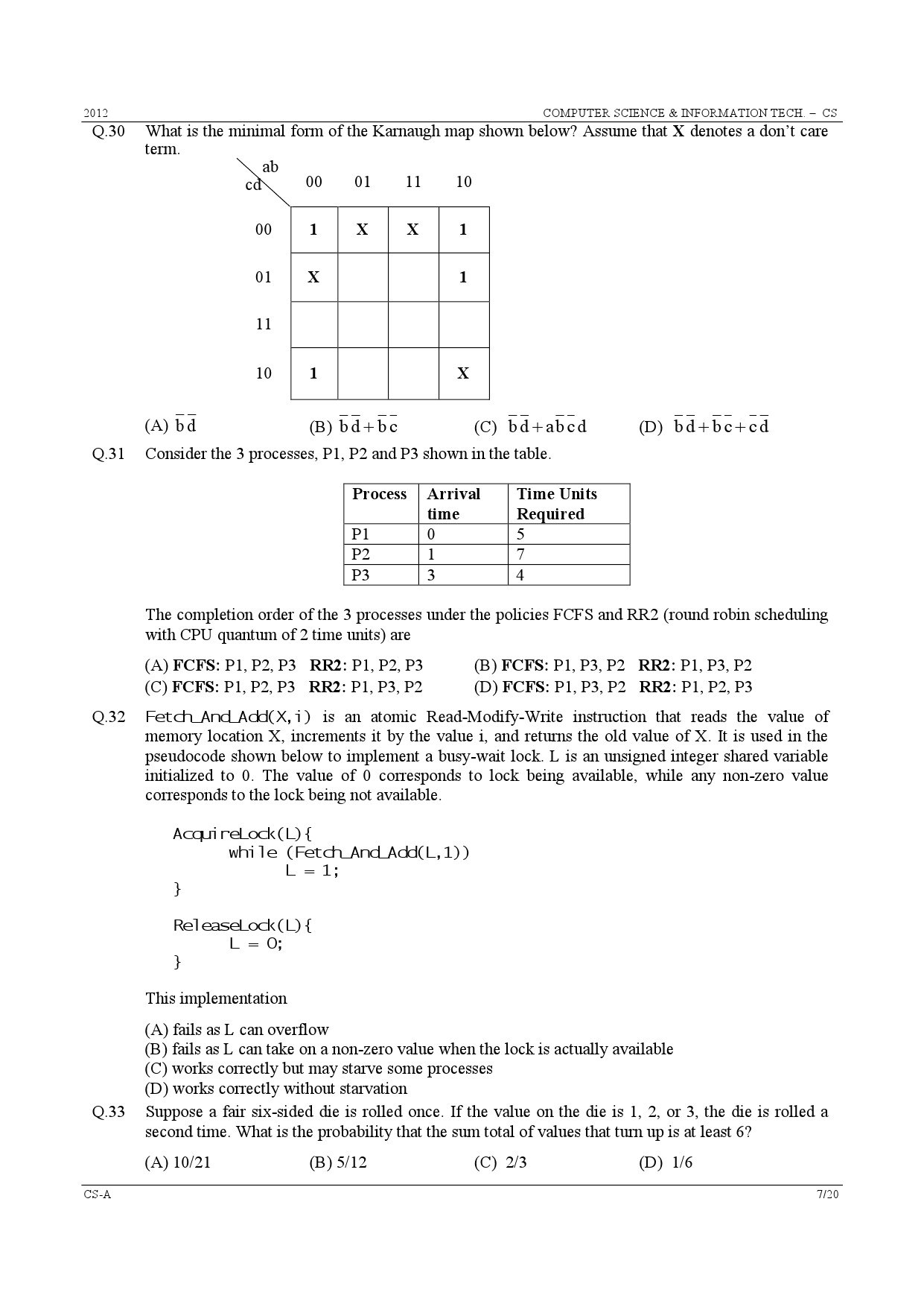 GATE Exam Question Paper 2012 Computer Science and Information Technology 7