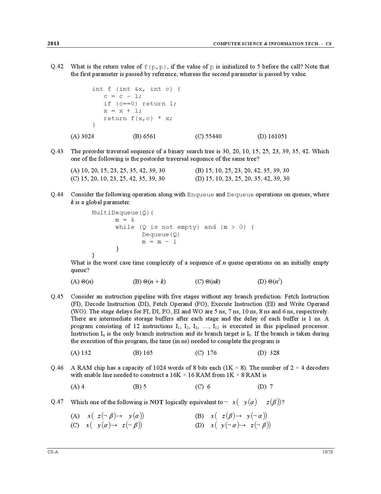 GATE Exam Question Paper 2013 Computer Science and Information Technology 10