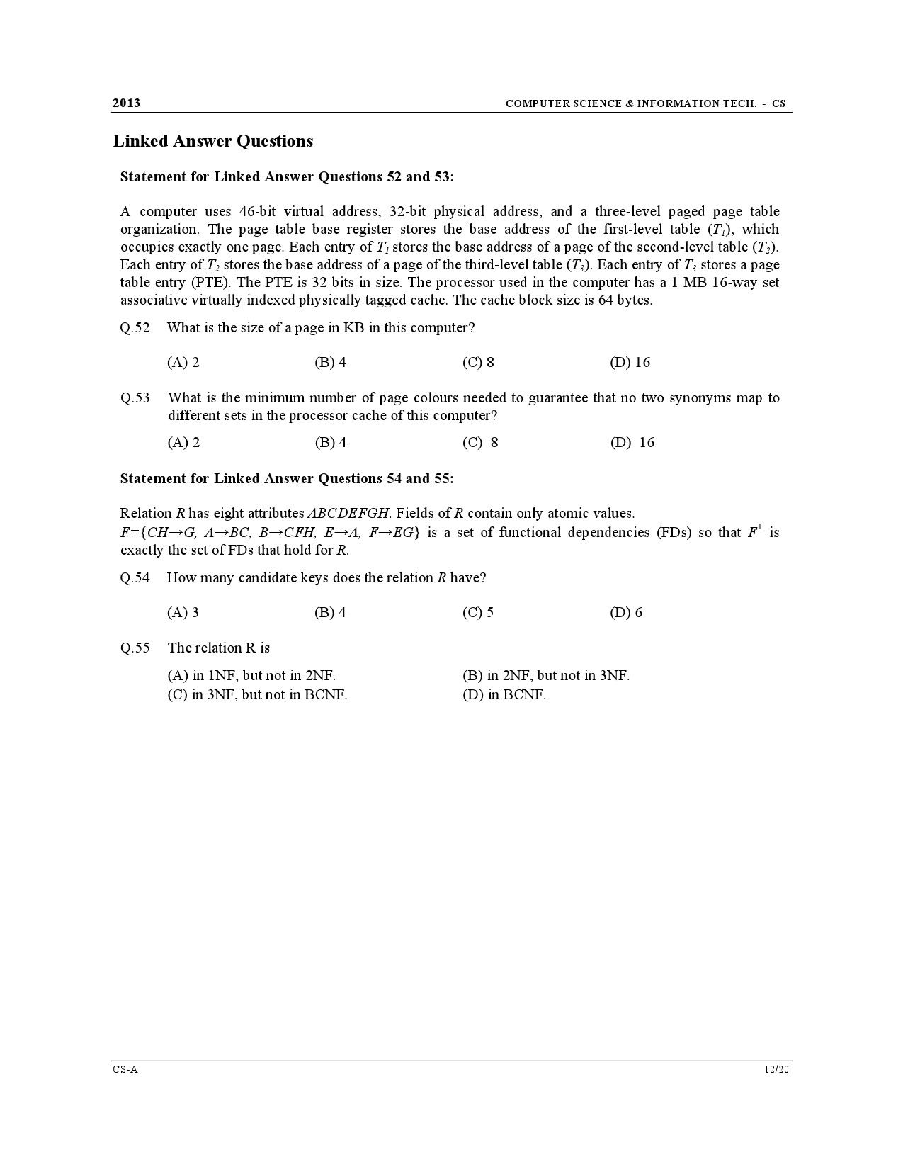 GATE Exam Question Paper 2013 Computer Science and Information Technology 12