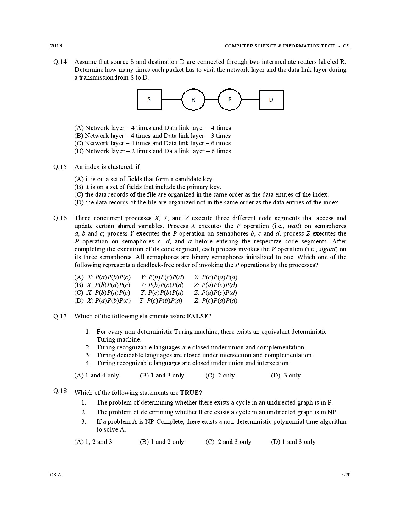 GATE Exam Question Paper 2013 Computer Science and Information Technology 4