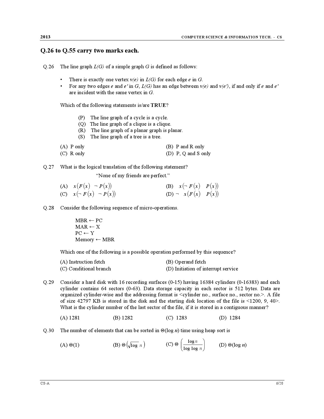 GATE Exam Question Paper 2013 Computer Science and Information Technology 6