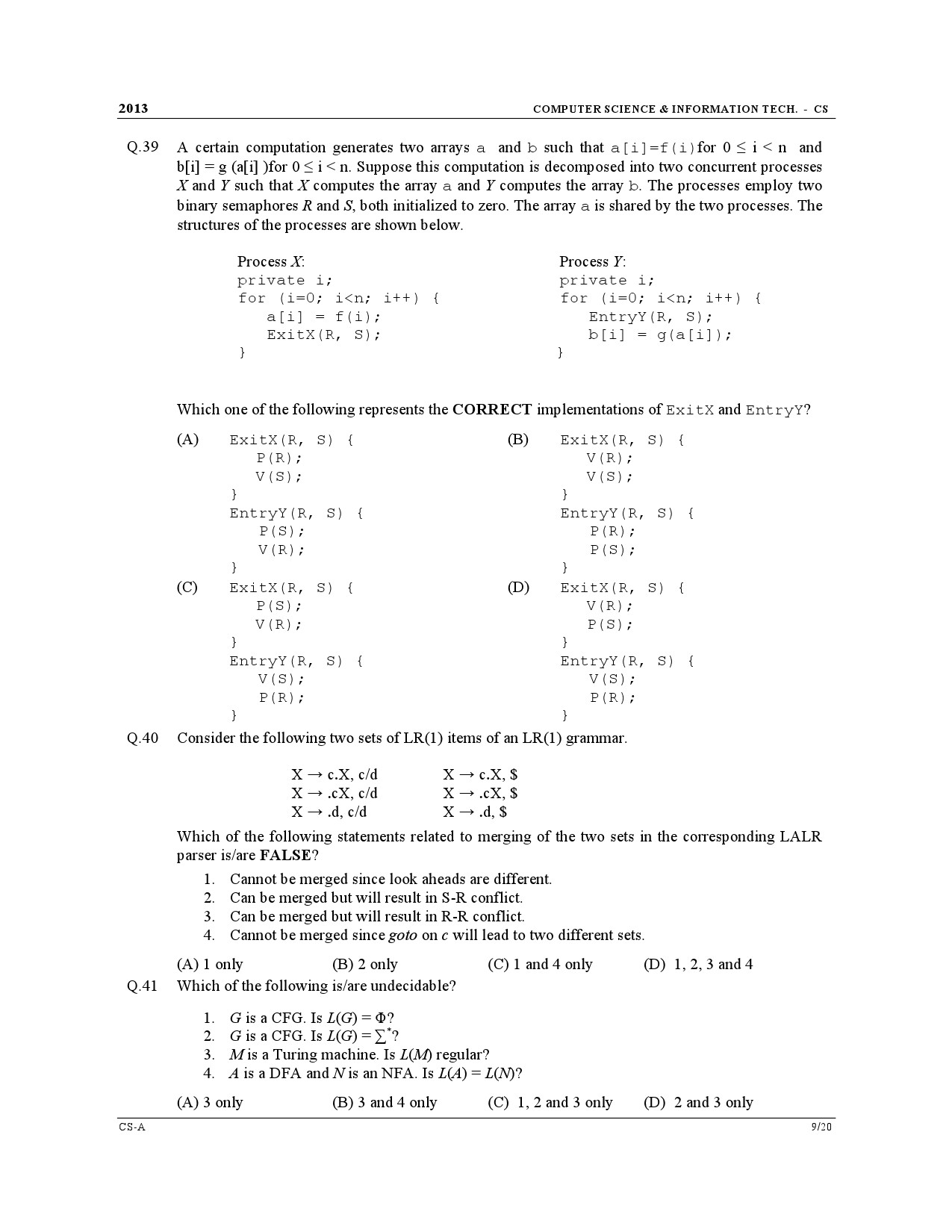 GATE Exam Question Paper 2013 Computer Science and Information Technology 9