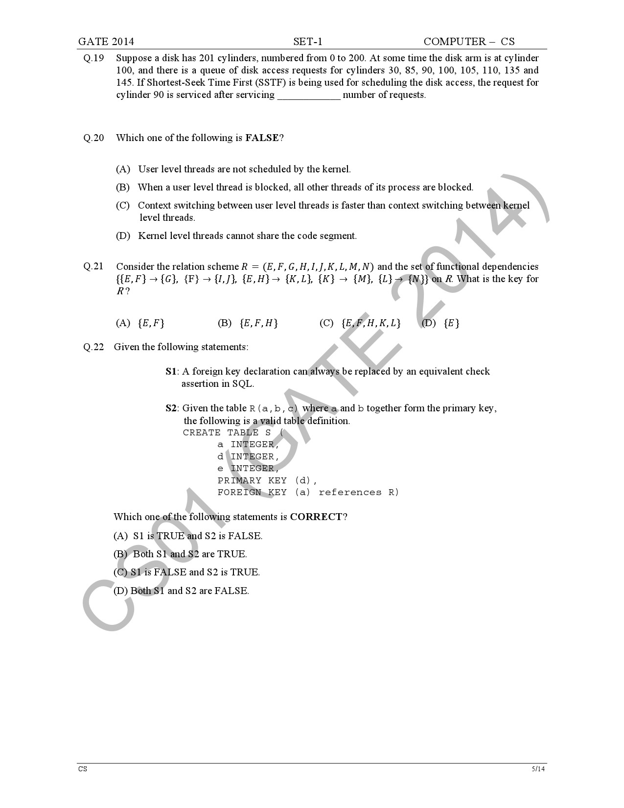 GATE Exam Question Paper 2014 Computer Science and Information Technology Set 1 11
