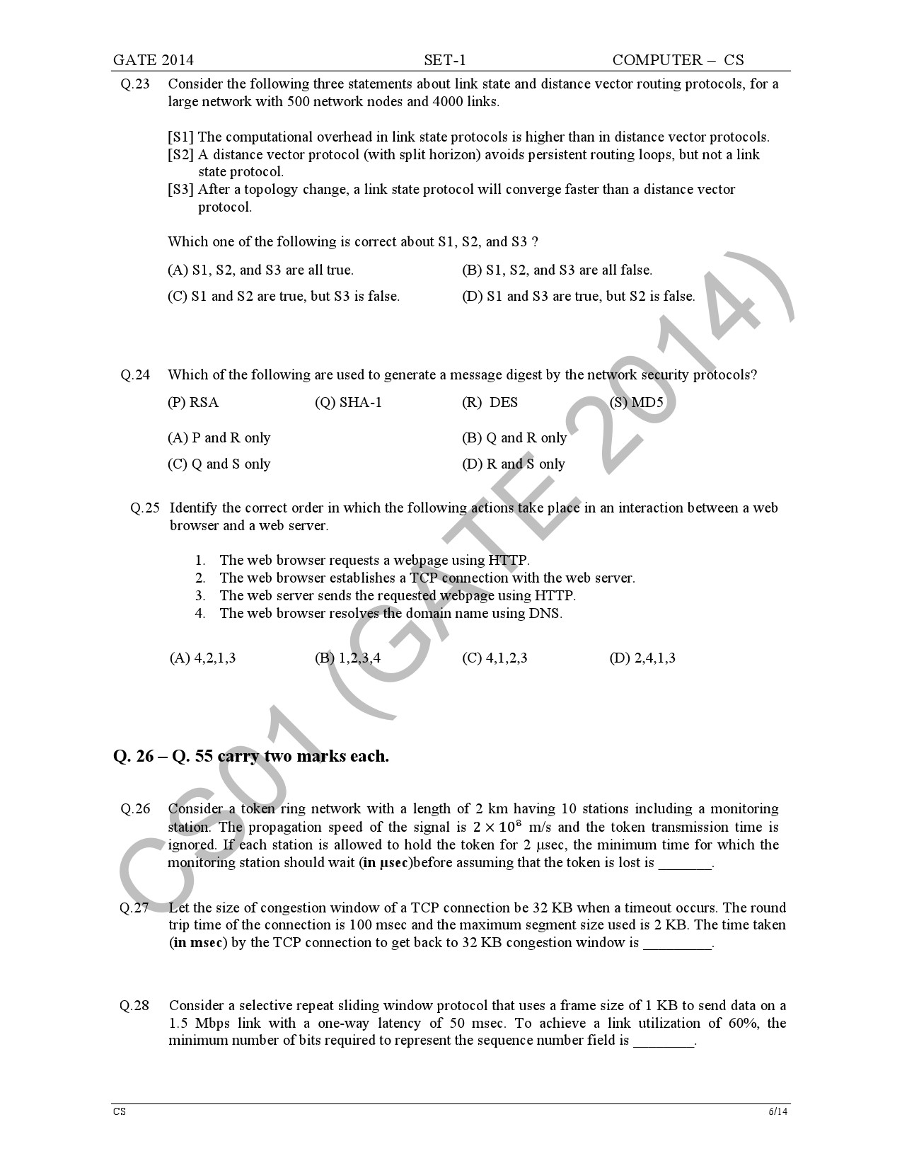 GATE Exam Question Paper 2014 Computer Science and Information Technology Set 1 12