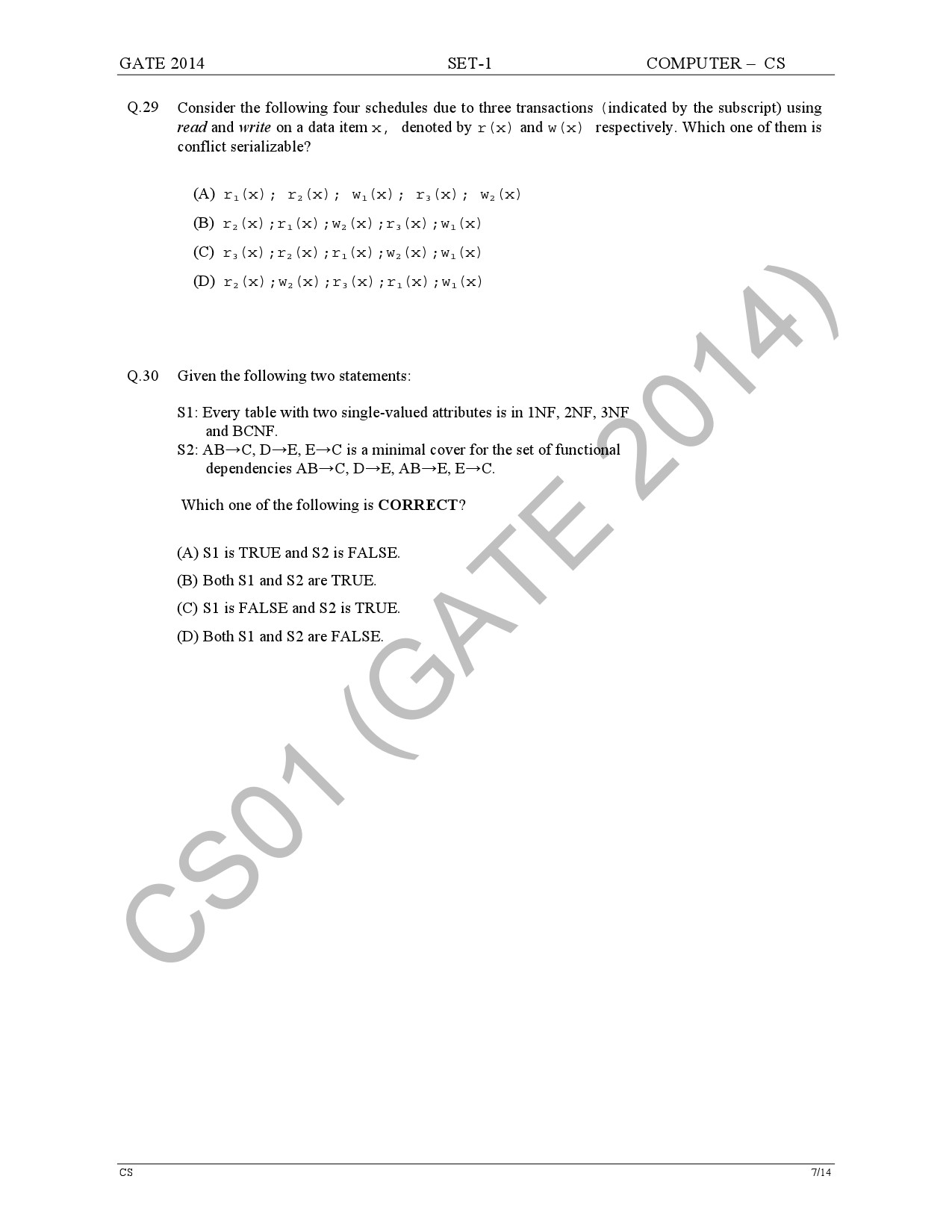 GATE Exam Question Paper 2014 Computer Science and Information Technology Set 1 13
