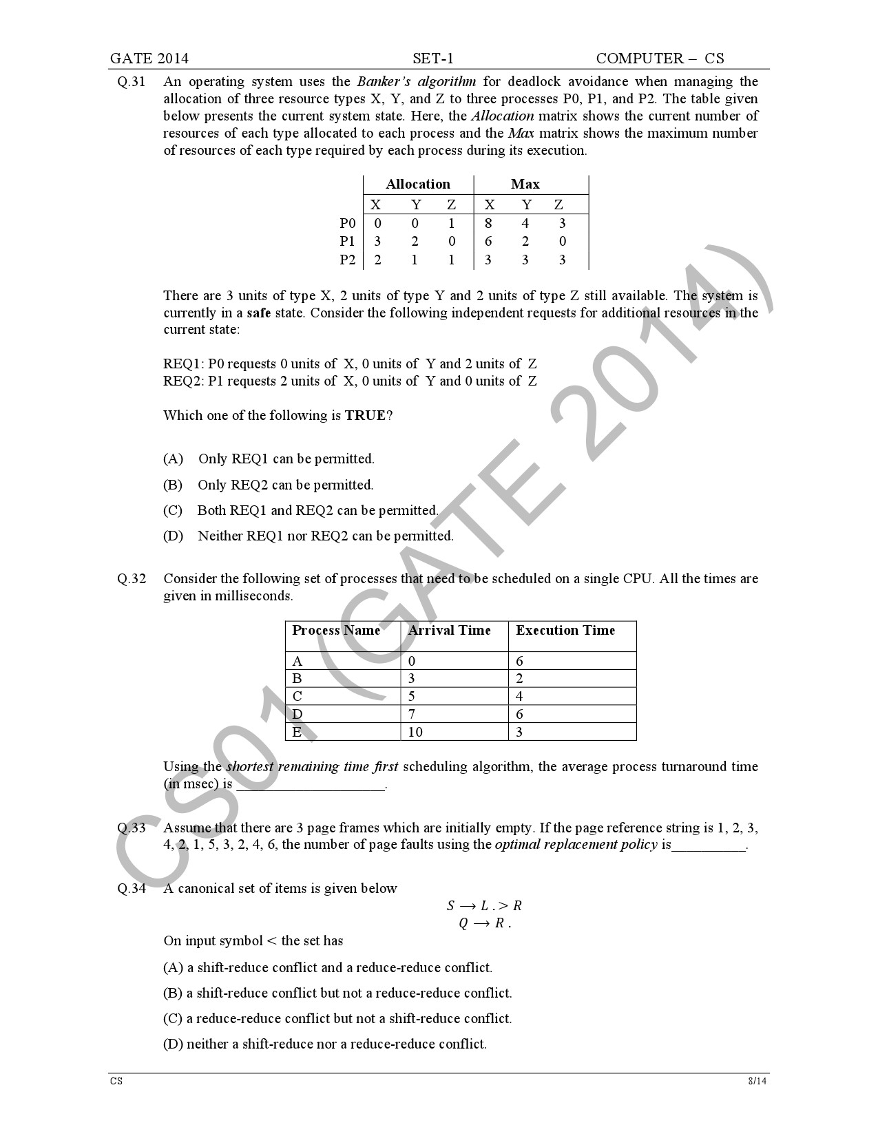 GATE Exam Question Paper 2014 Computer Science and Information Technology Set 1 14
