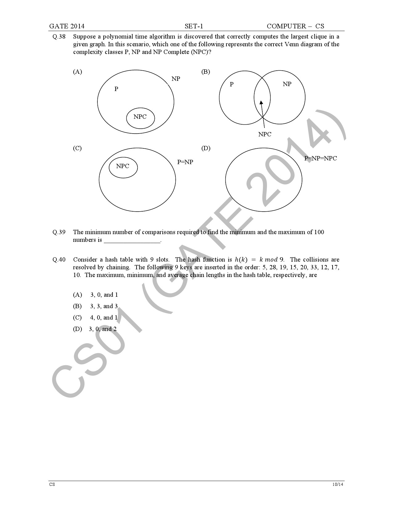 GATE Exam Question Paper 2014 Computer Science and Information Technology Set 1 16