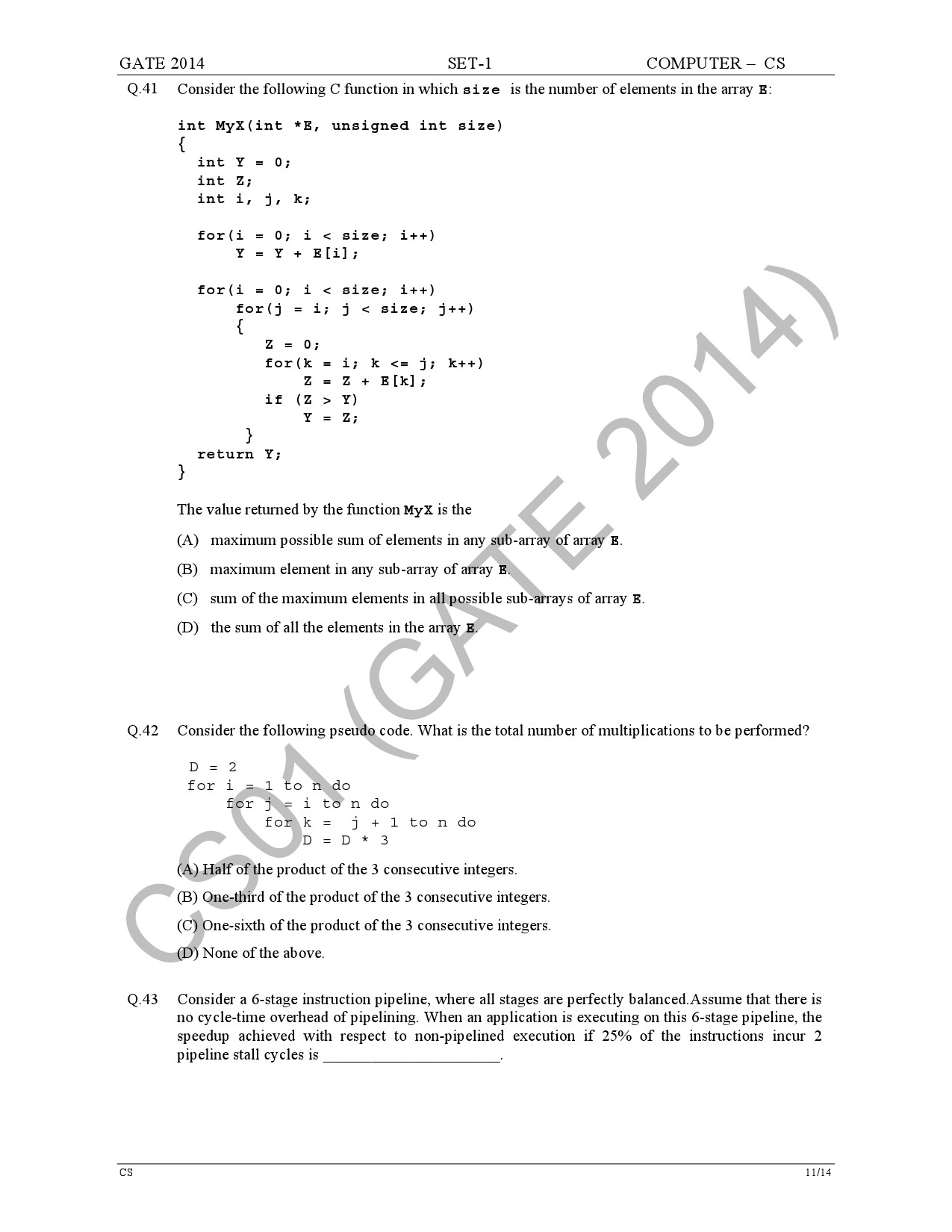 GATE Exam Question Paper 2014 Computer Science and Information Technology Set 1 17