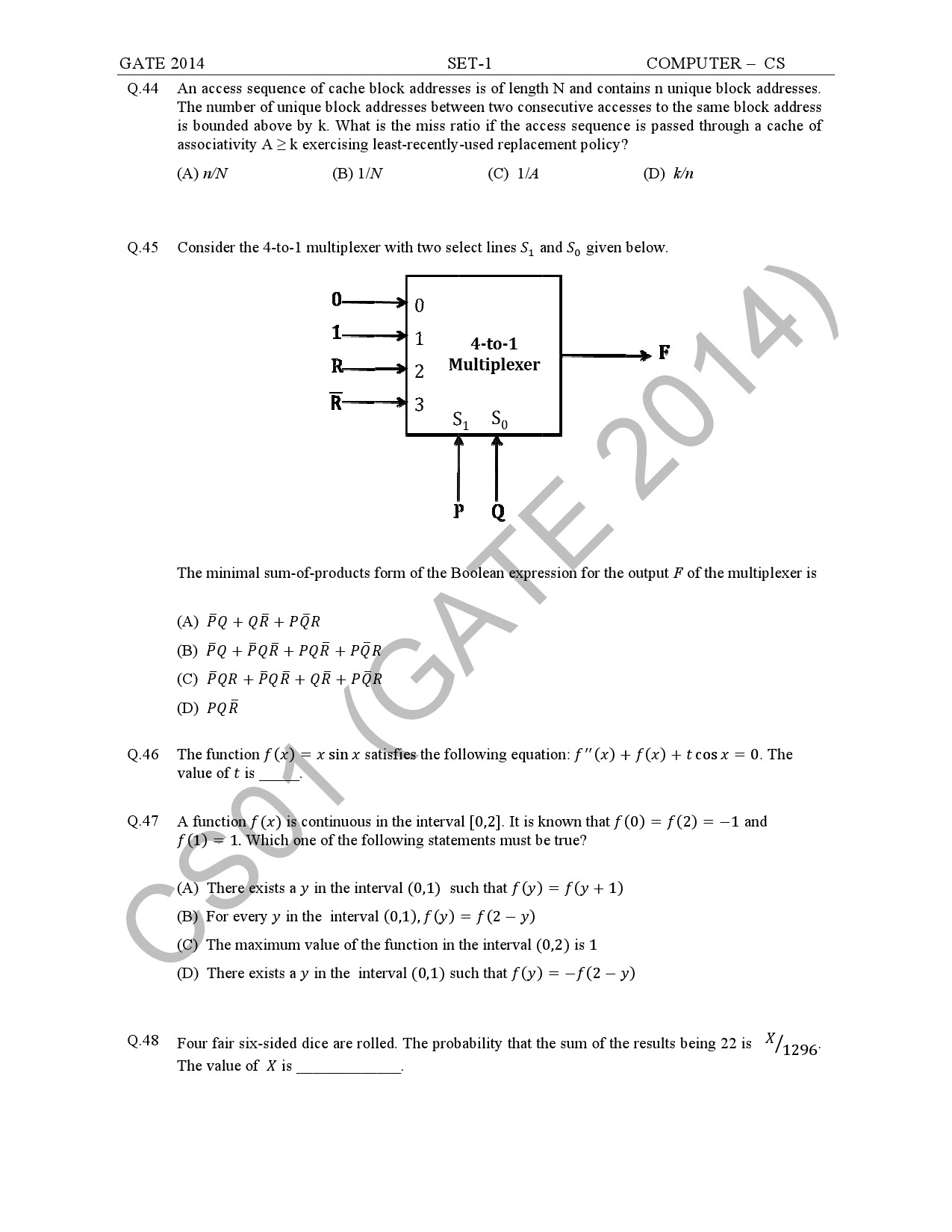 GATE Exam Question Paper 2014 Computer Science and Information Technology Set 1 18