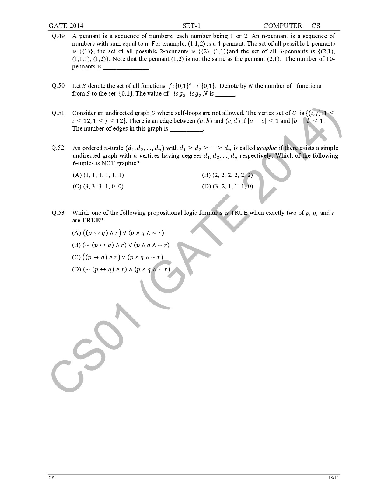 GATE Exam Question Paper 2014 Computer Science and Information Technology Set 1 19