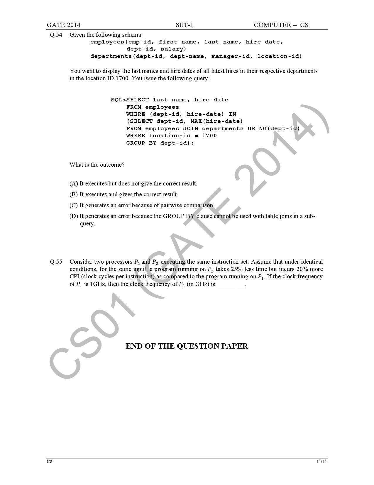 GATE Exam Question Paper 2014 Computer Science and Information Technology Set 1 20