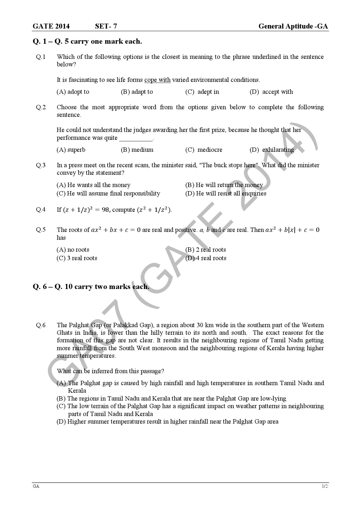 GATE Exam Question Paper 2014 Computer Science and Information Technology Set 1 5
