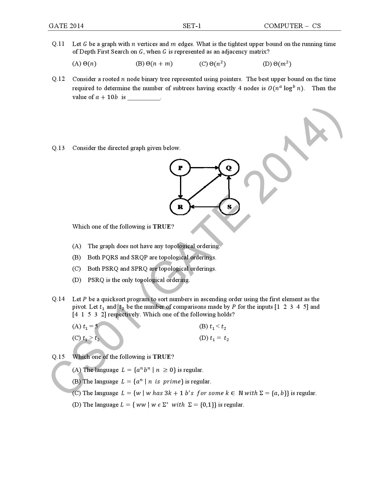 GATE Exam Question Paper 2014 Computer Science and Information Technology Set 1 9